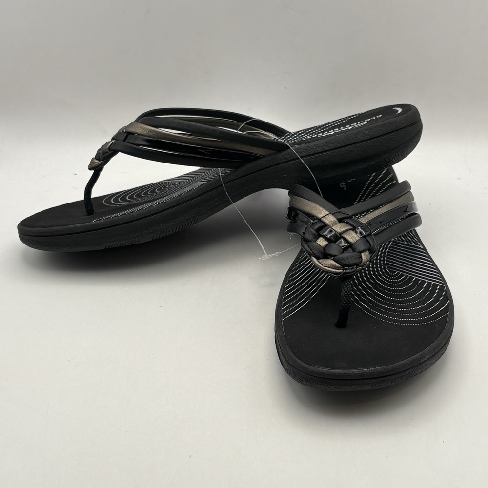 Clarks Women Cloud Steppers Breeze Coral Comfort Thong Sandals Black Size 9 M - Picture 5 of 8